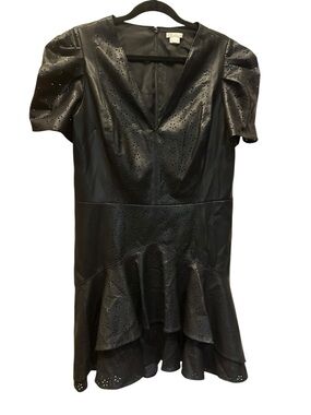 Shoshanna Black rowan Eyelet Faux Leather fit& flare Dress size 14